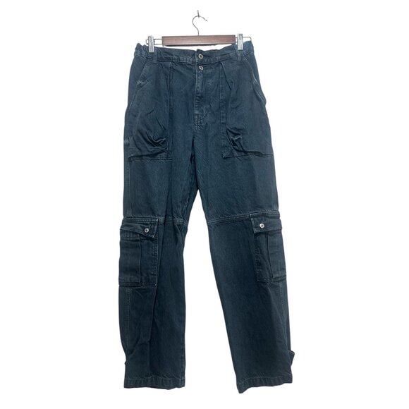 Free People Marx Slouchy Cargo Pants Women 26 Wash Black Wide Leg Grunge Utility - Picture 2 of 16